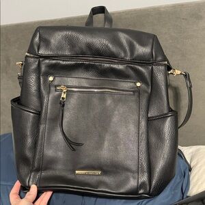 Poppy and Peonies Commuter Black Leather Backpack